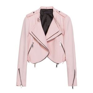 Zara Cropped Jacket with Zips Pink Motorcycle